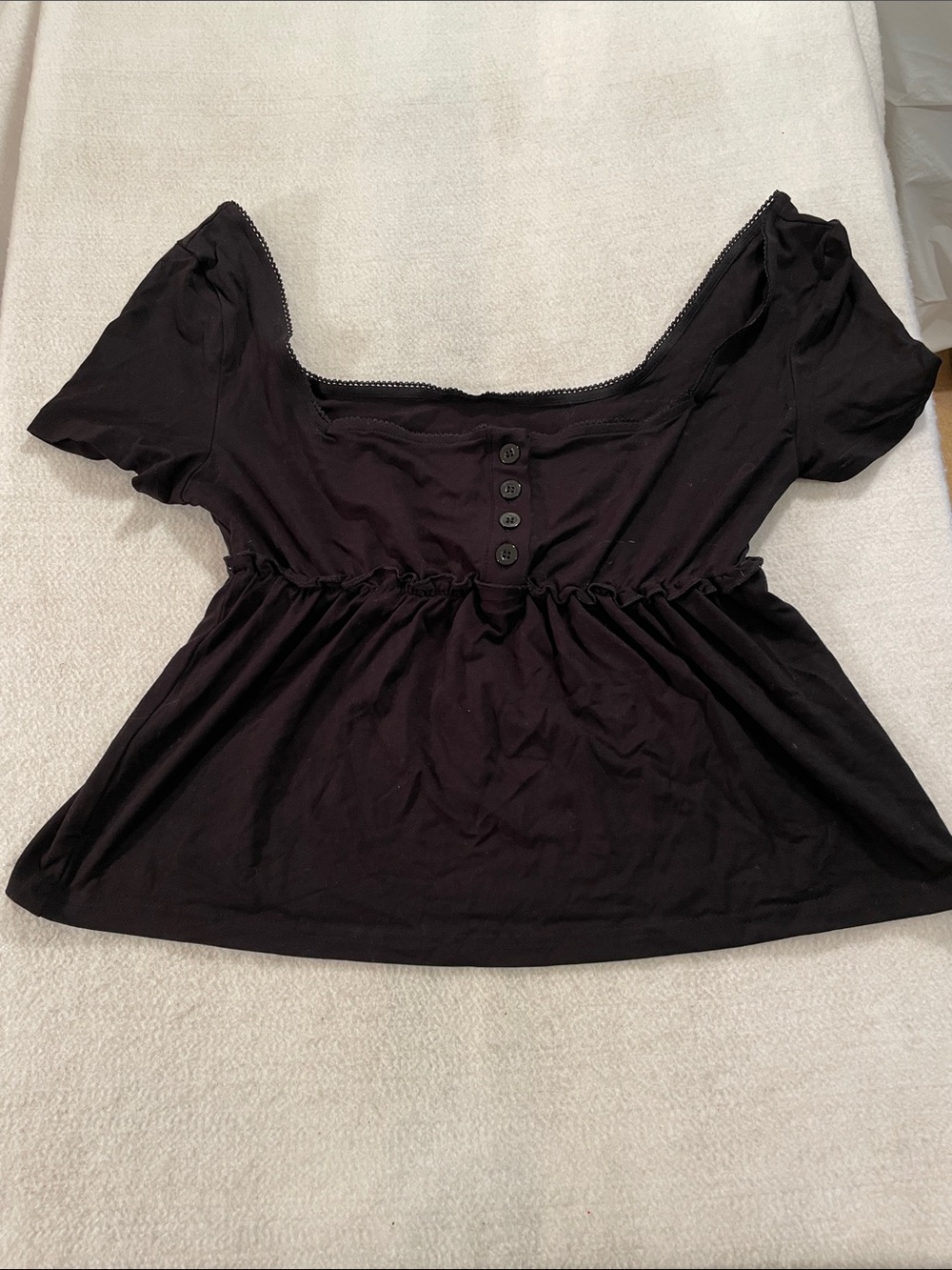Source Unknown Black Scoop-Neck Button-Front Short Sleeve Top